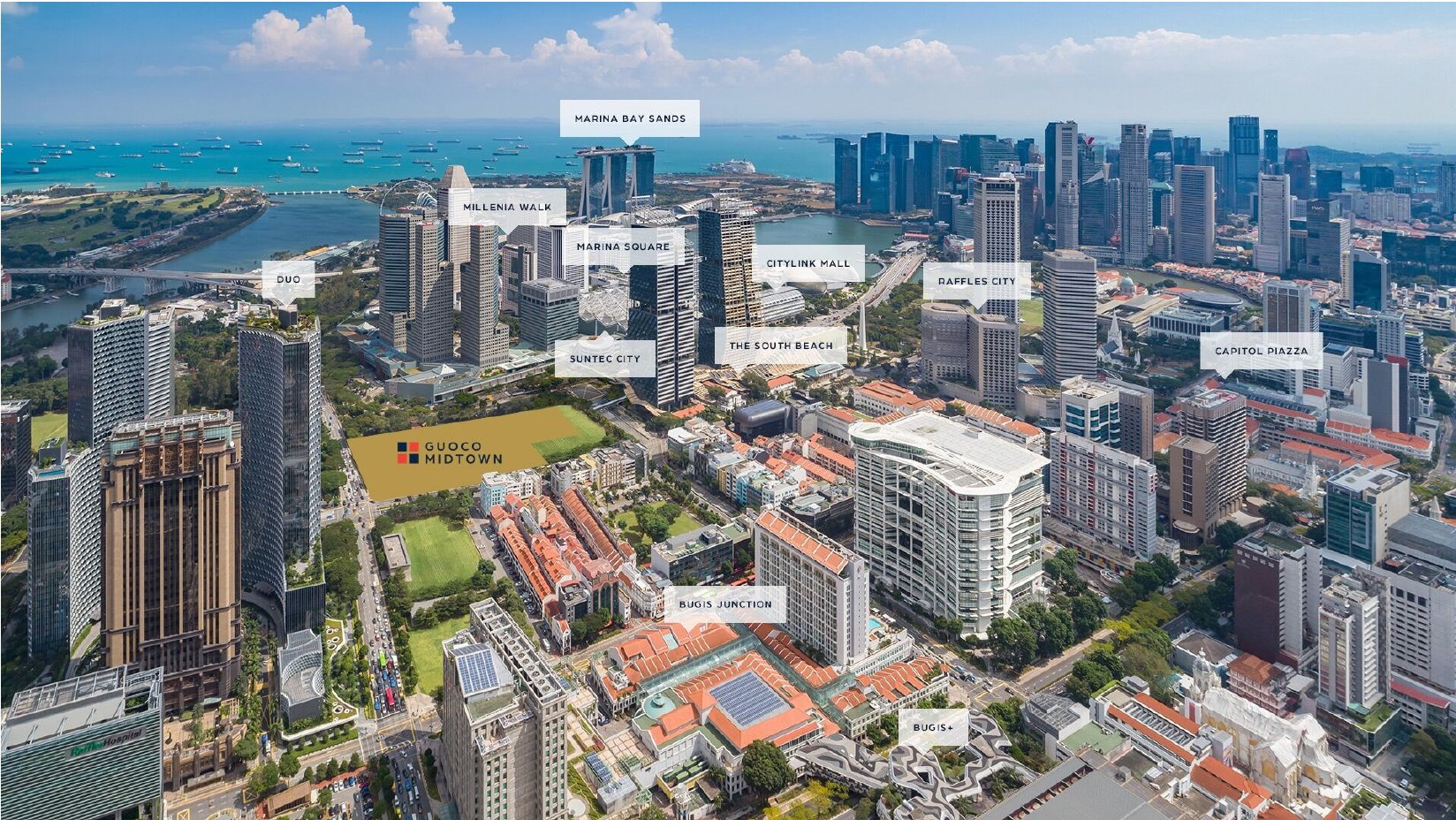 Aerial view of Guoco Midtown and nearby landmarks